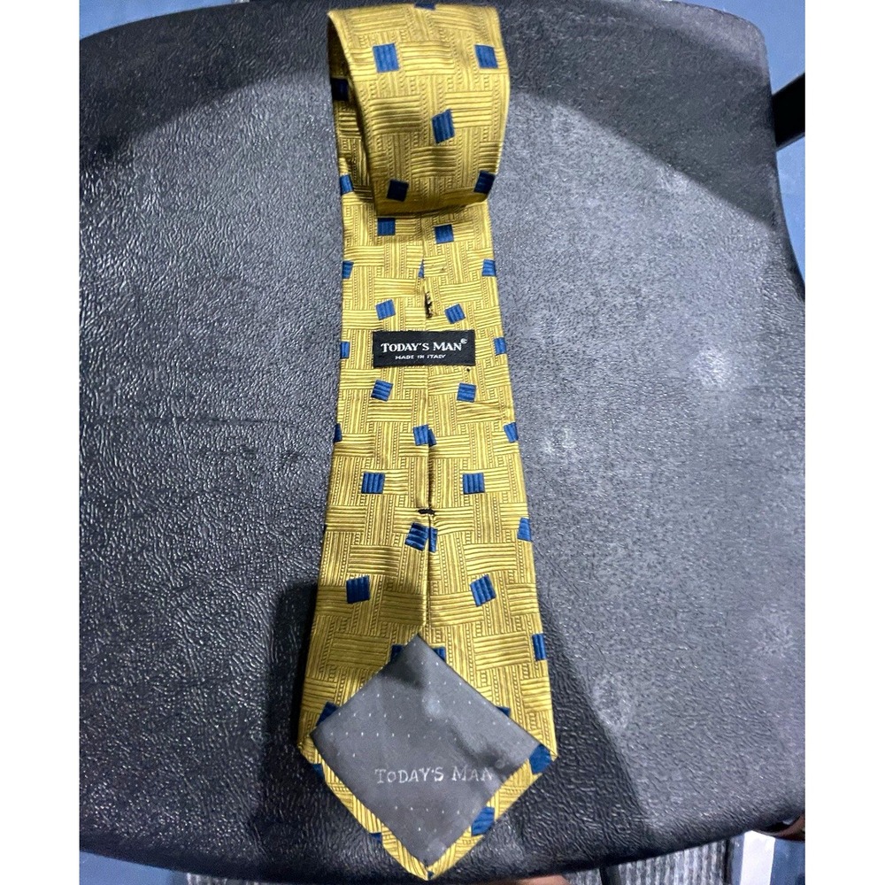 Today's Man Men's Jacquard Tie Geometric Gold Blue Made in Italy